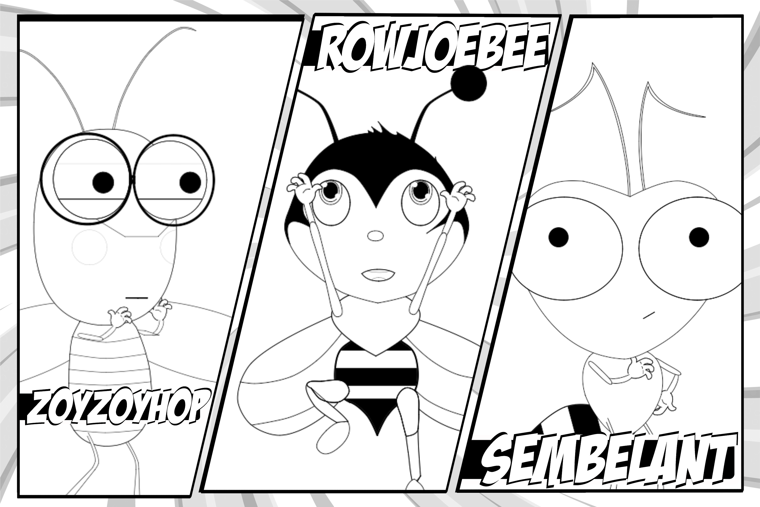 Downloadable Coloring Page of Zoys Row and Sem the main Bugillagers of Danger Aware