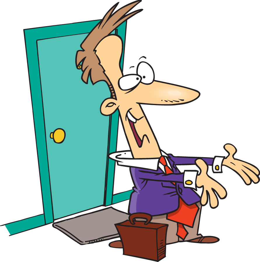 Image of a man welcoming someone into a house